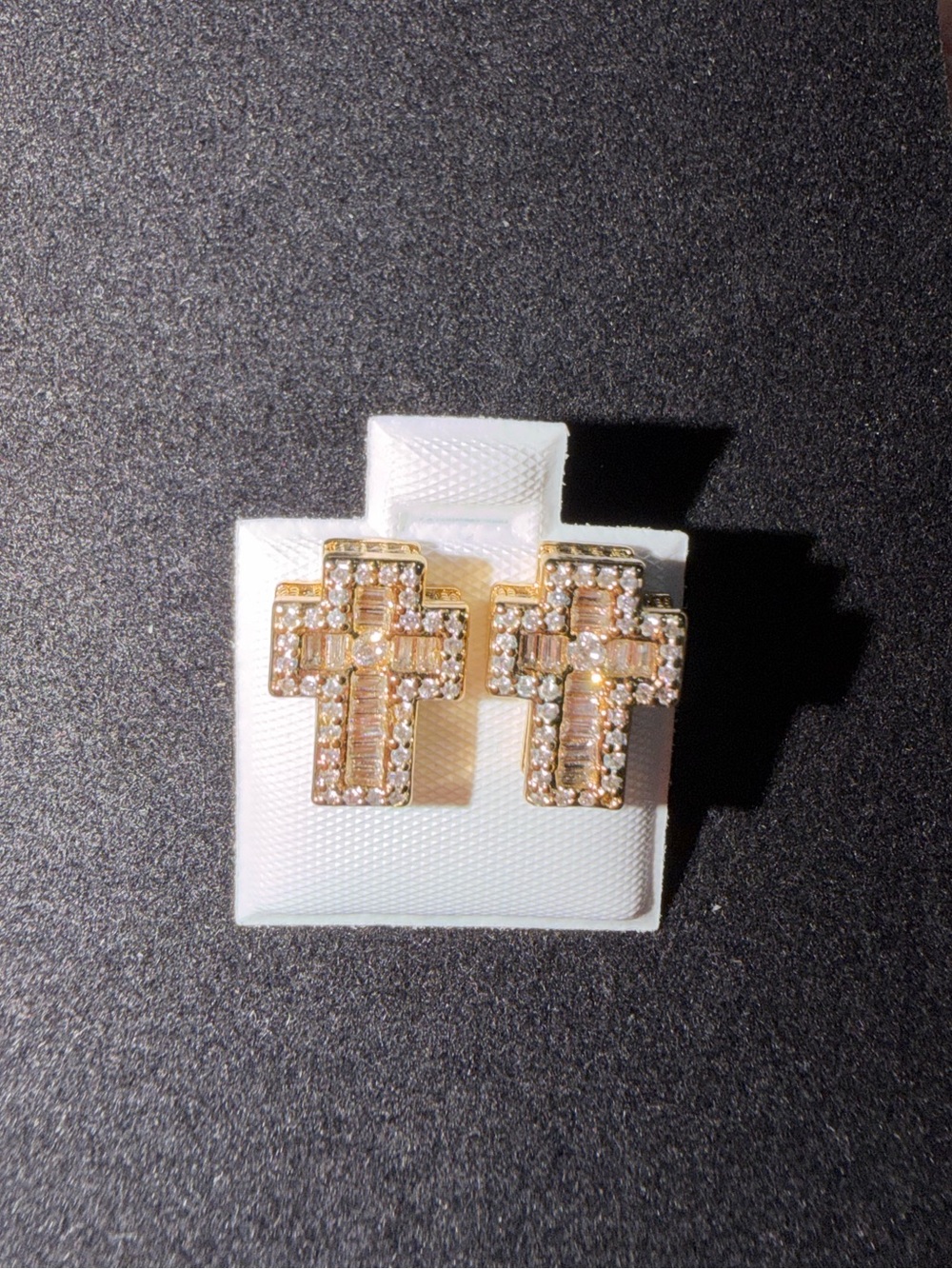 Gold Cross CZ Stud Earrings